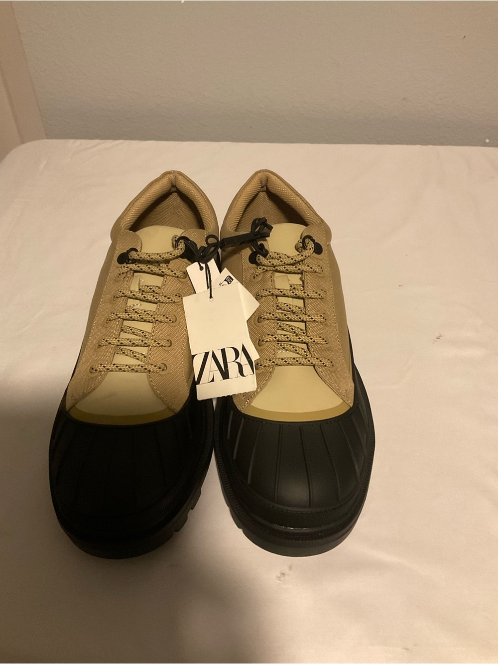 ZARA Men's Beige Upper with Black Rubber Duck-Toe Boots